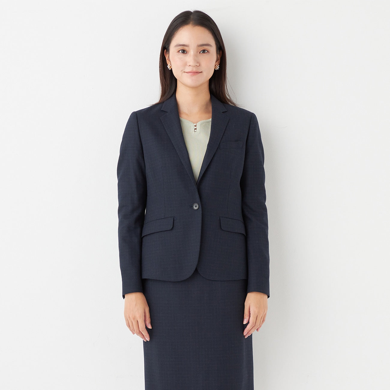 Washable Stretch Wool Milled Check Jacket - Navy_19