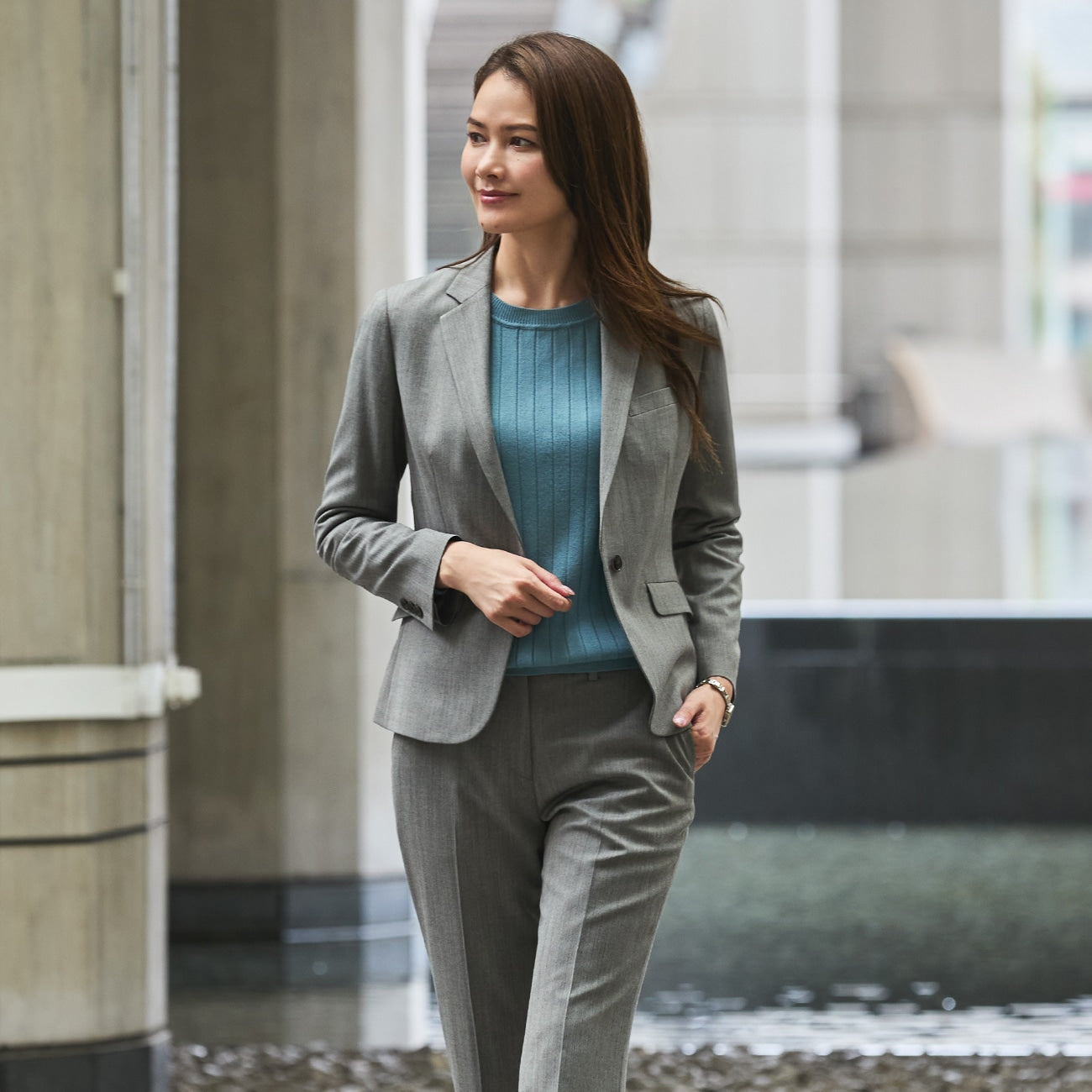 Washable Stretch Wool Milled Herringbone Jacket - Beige_22