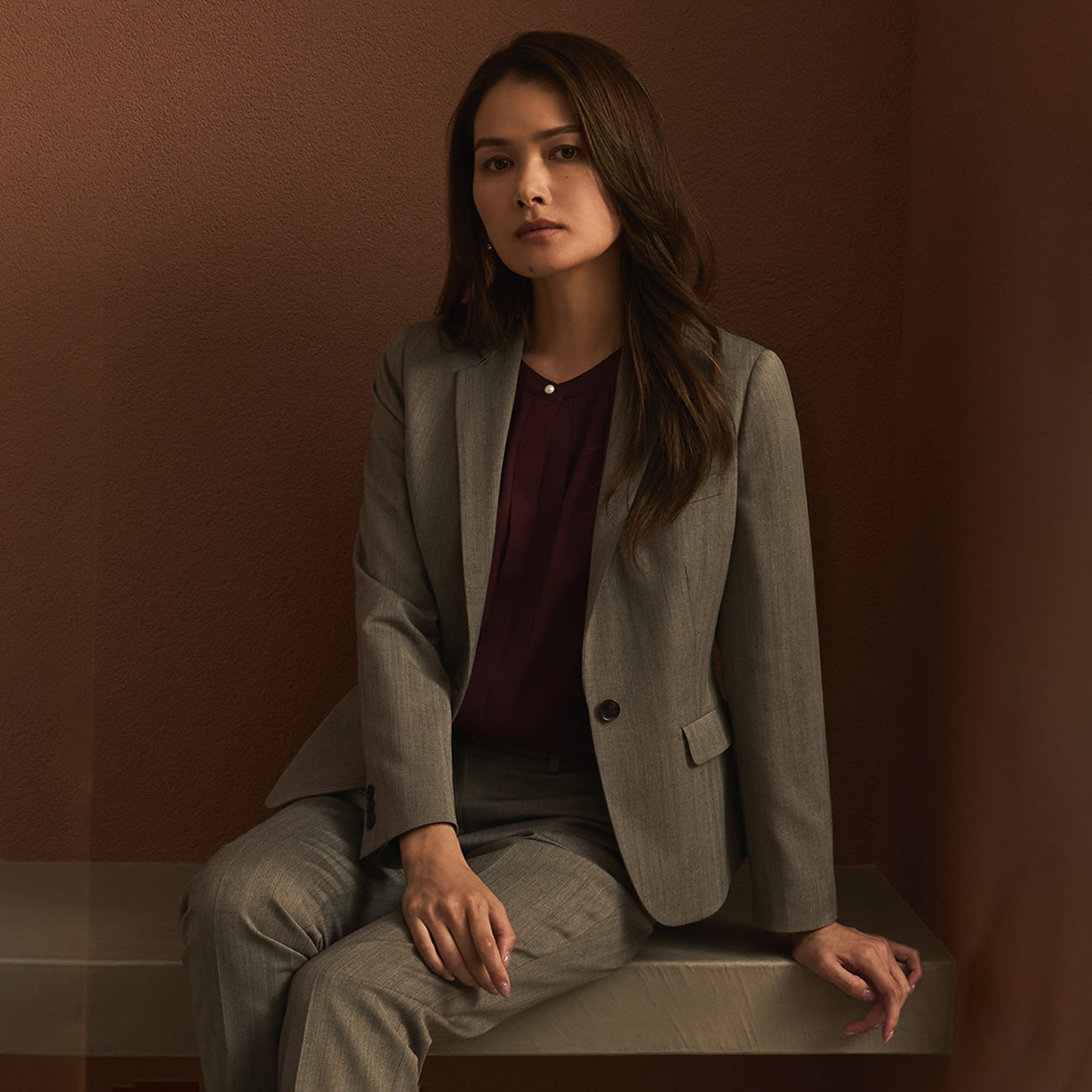 Washable Stretch Wool Milled Herringbone Jacket - Beige_25