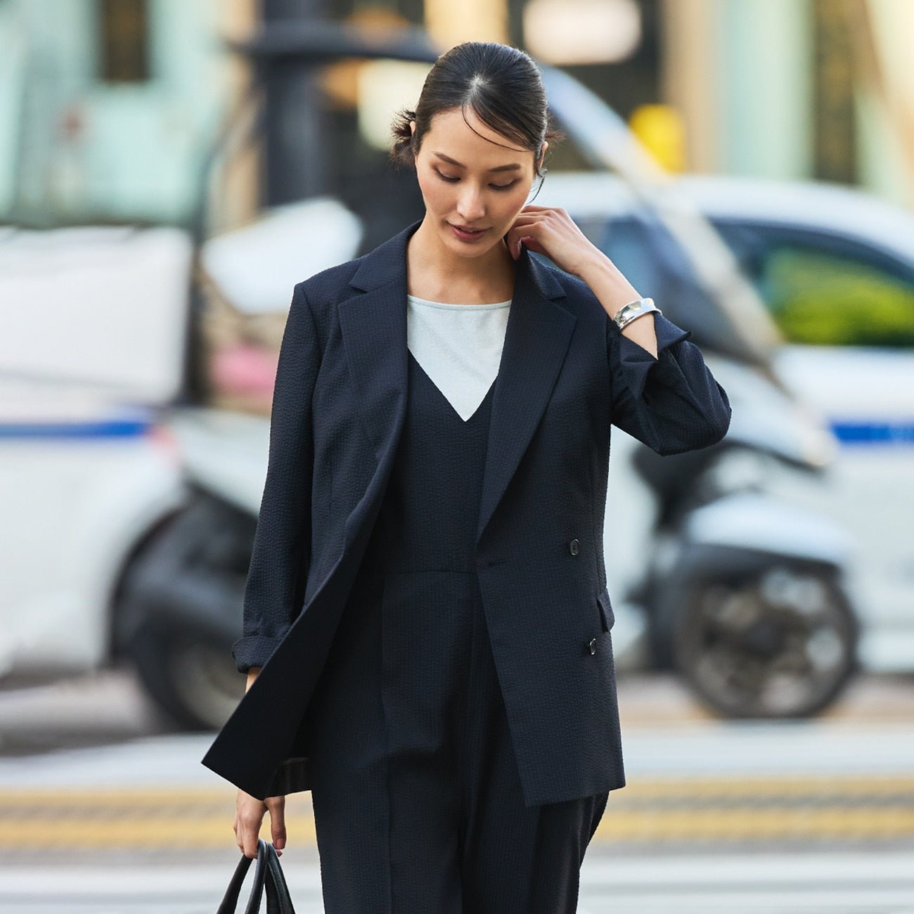 THE THIRD SUITS 泡泡紗 雙排扣外套 -深藍