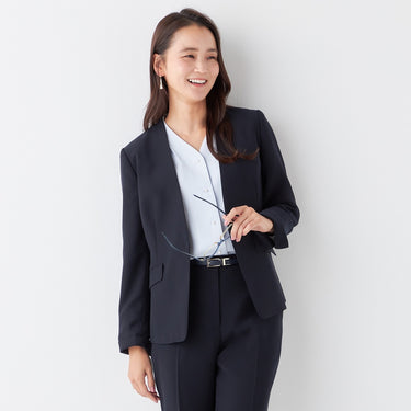 THE THIRD SUITS Double Cloth Collarless Jacket - Navy_28