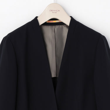 THE THIRD SUITS Double Cloth Collarless Jacket - Navy_32