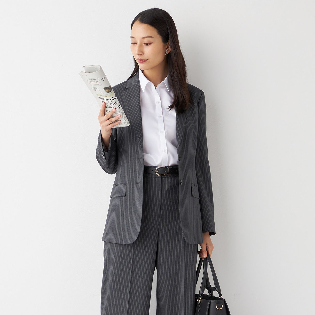 LUXE Line REDA Stripe Long Jacket - Medium Gray_18