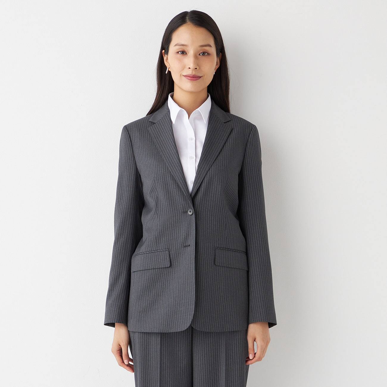 LUXE Line REDA Stripe Long Jacket - Medium Gray_19