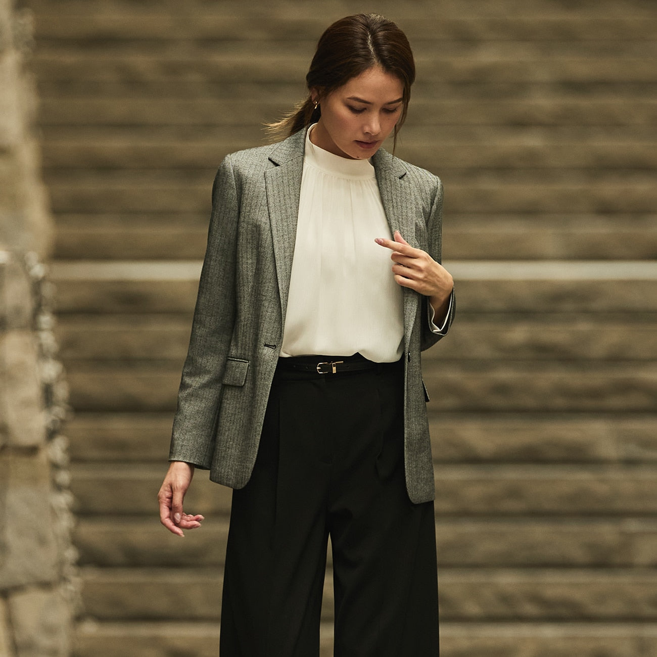 THE THIRD SUITS Herringbone Long Jacket - Medium Gray_23