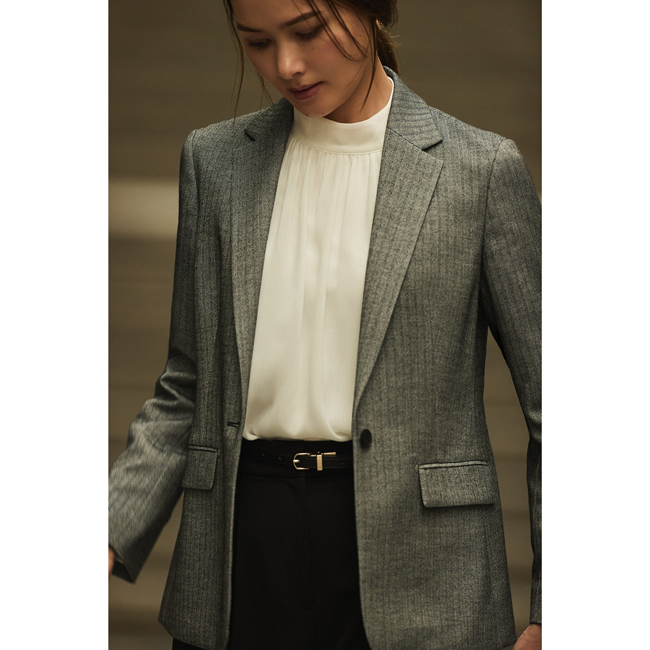 THE THIRD SUITS Herringbone Long Jacket - Medium Gray_24