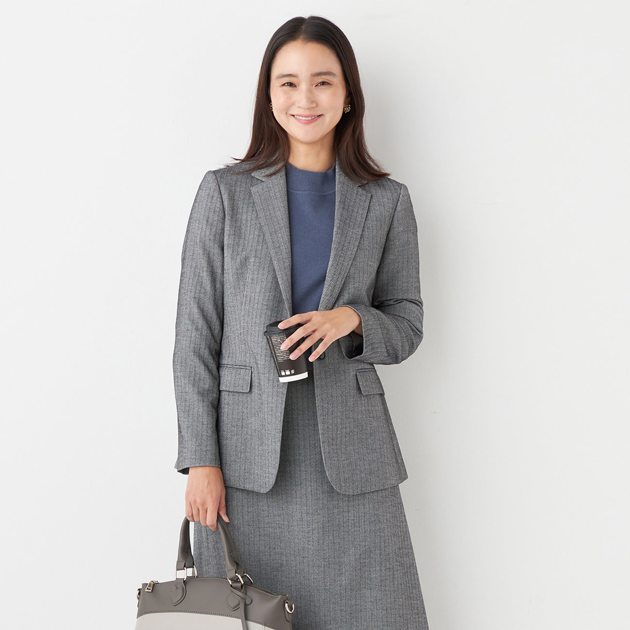 THE THIRD SUITS Herringbone Long Jacket - Medium Gray_25