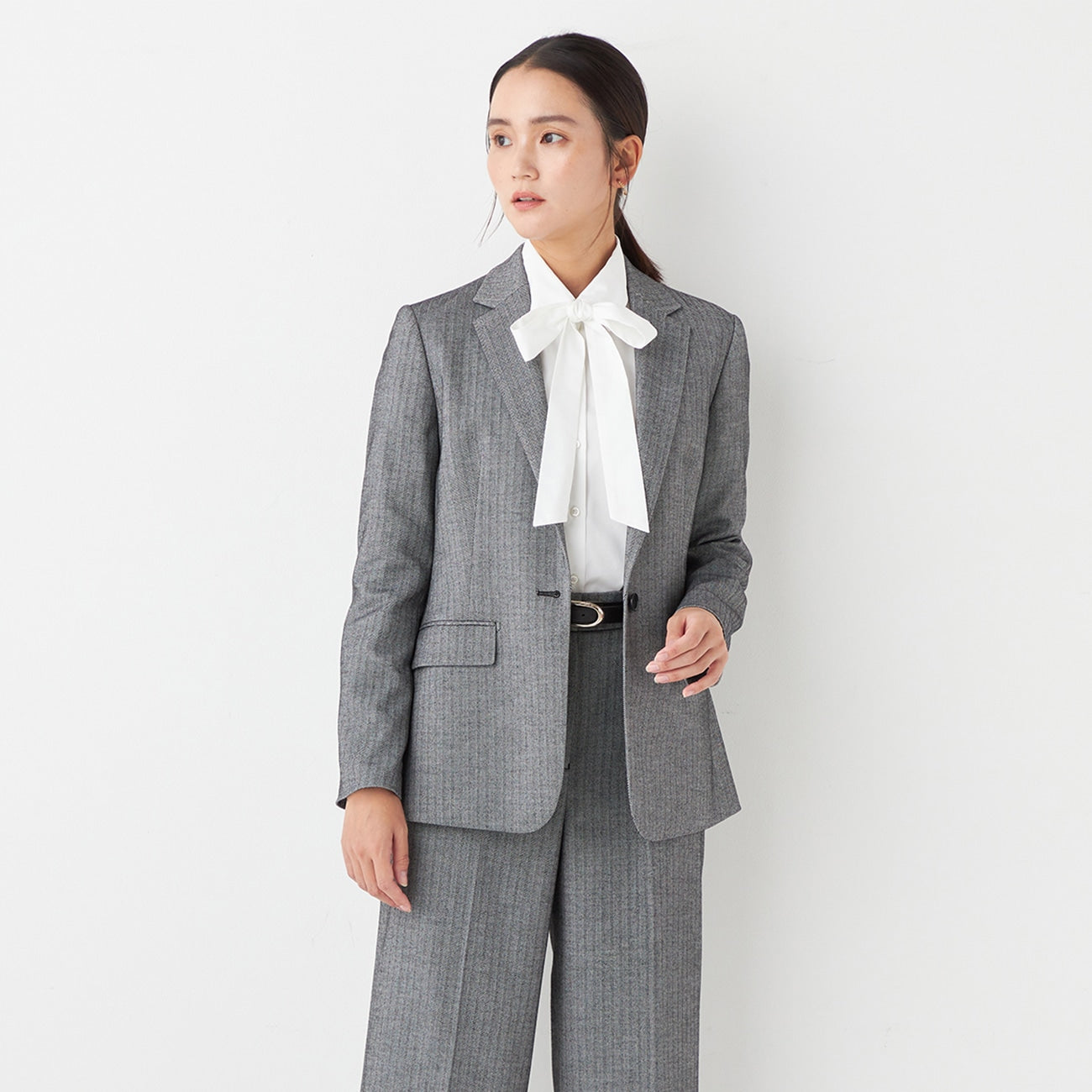 THE THIRD SUITS 魚骨紋 長外套 - Medium灰