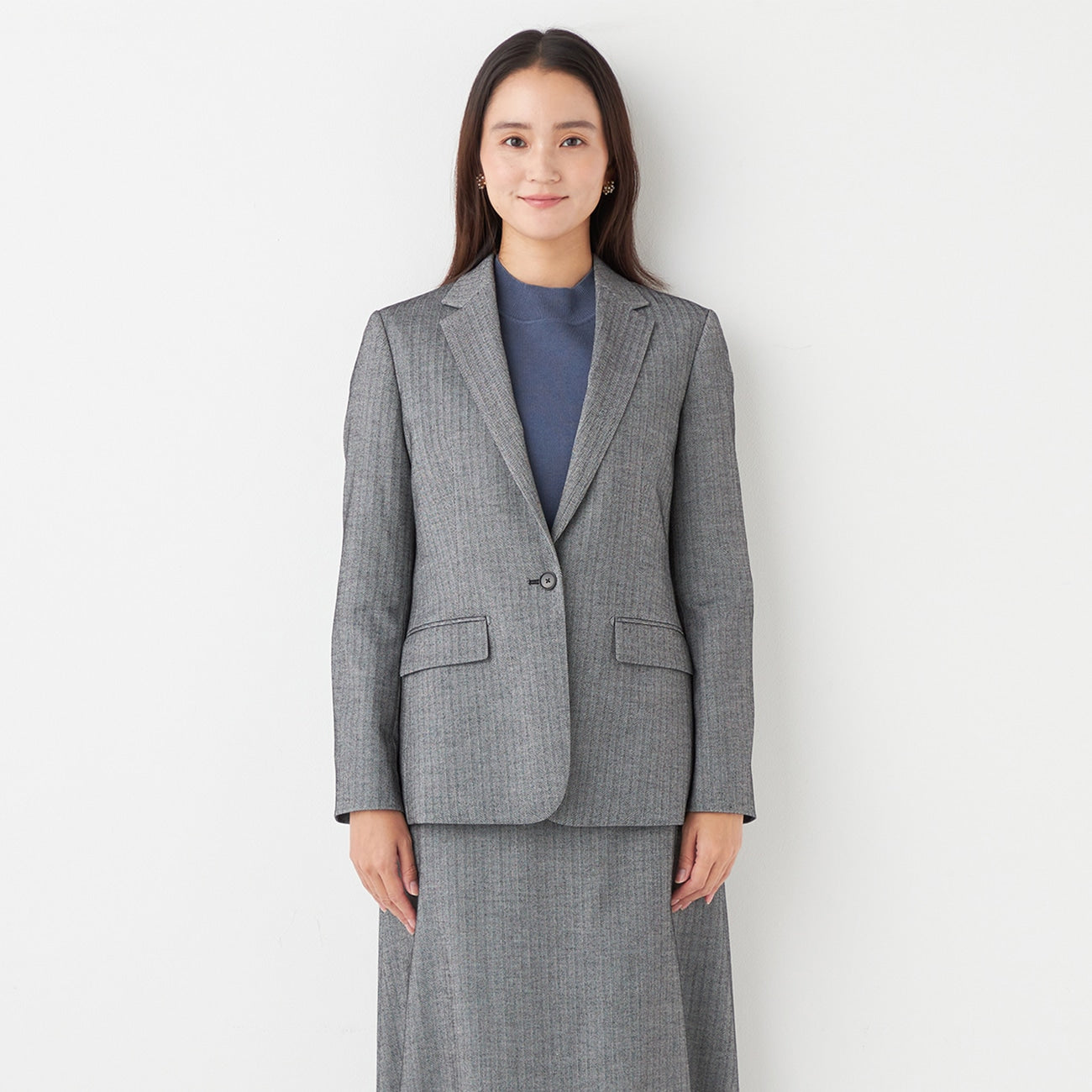 THE THIRD SUITS 魚骨紋 長外套 - Medium灰