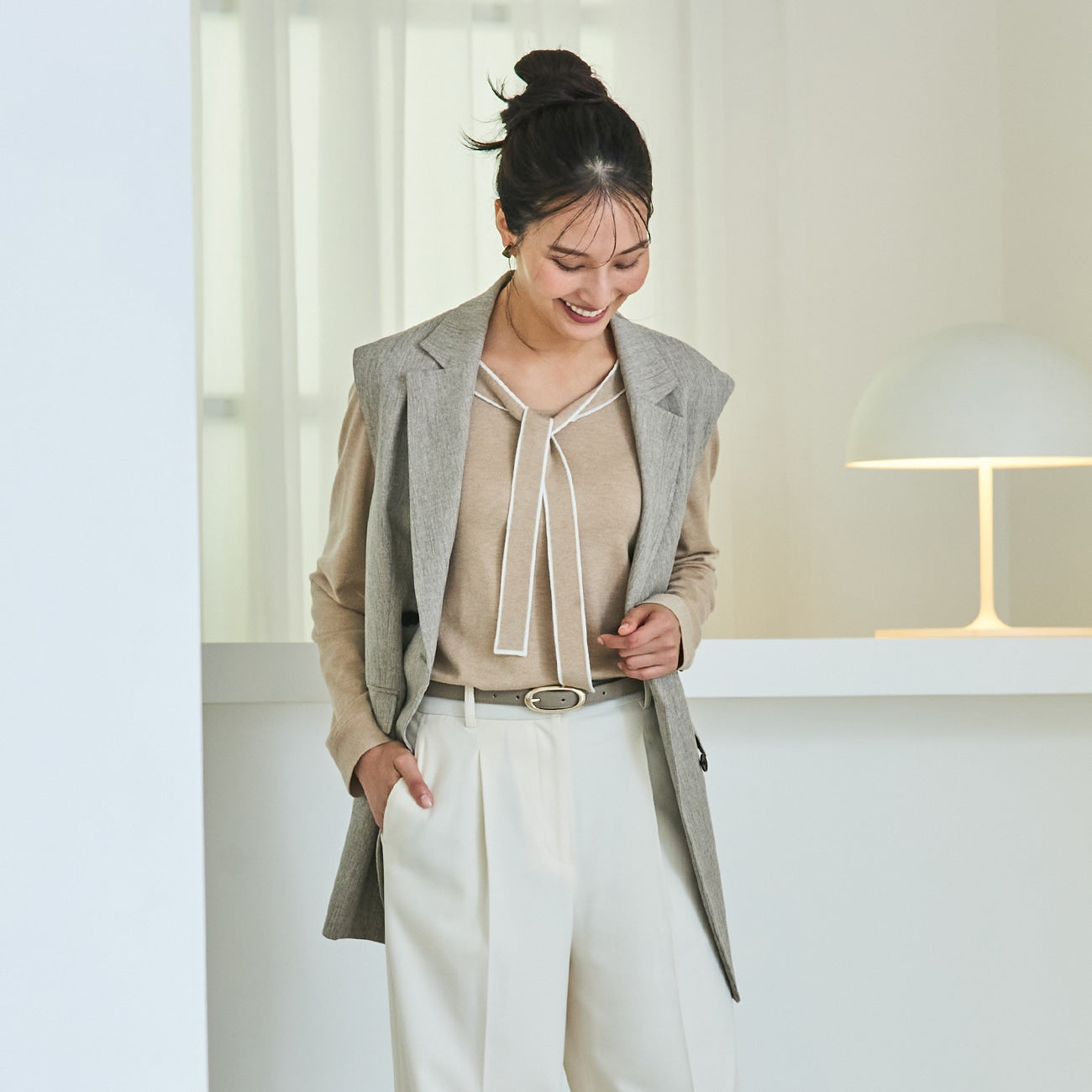 THE THIRD SUITS Shark Skin Double Breasted Vest - Beige_19