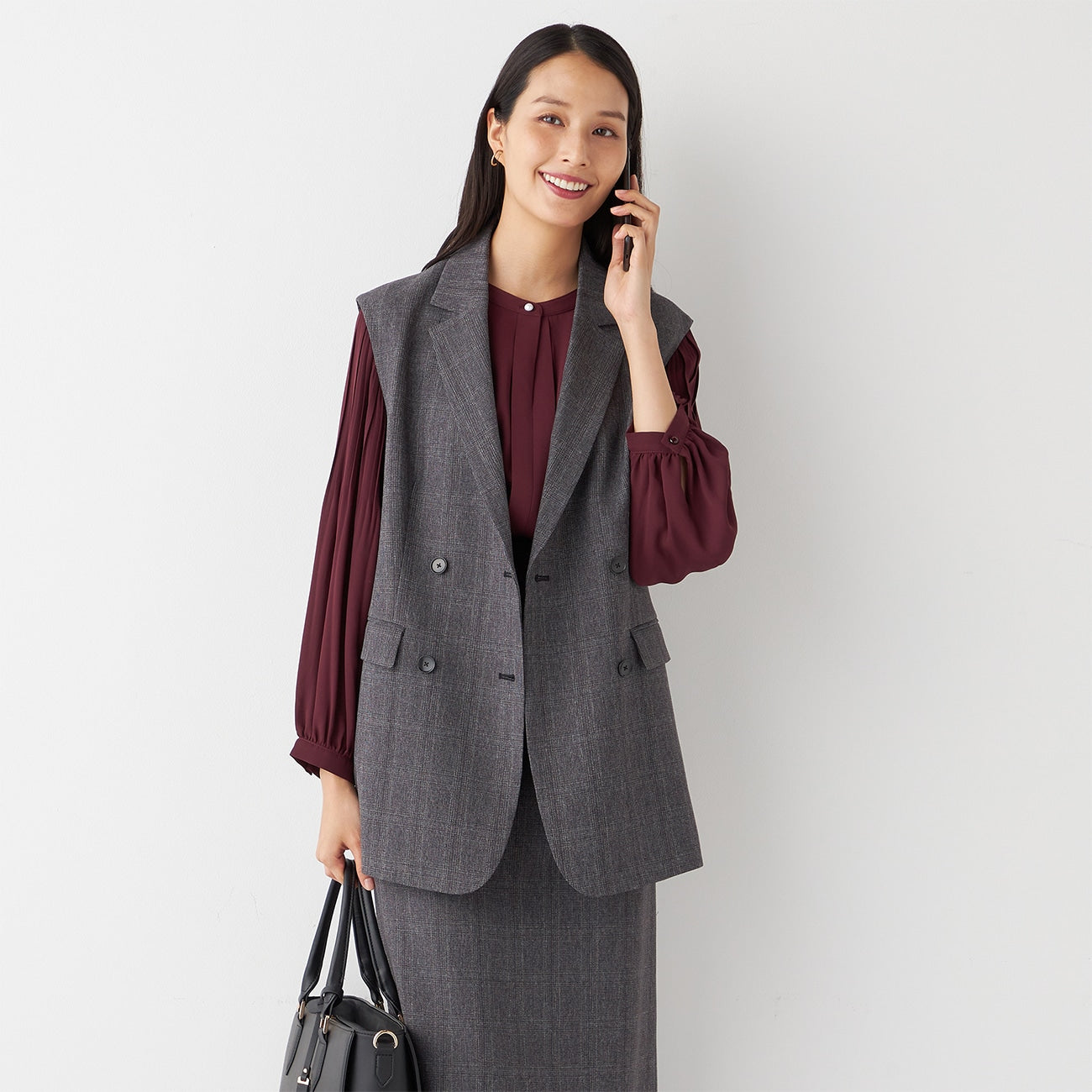 THE THIRD SUITS 格紋雙排扣背心 -灰