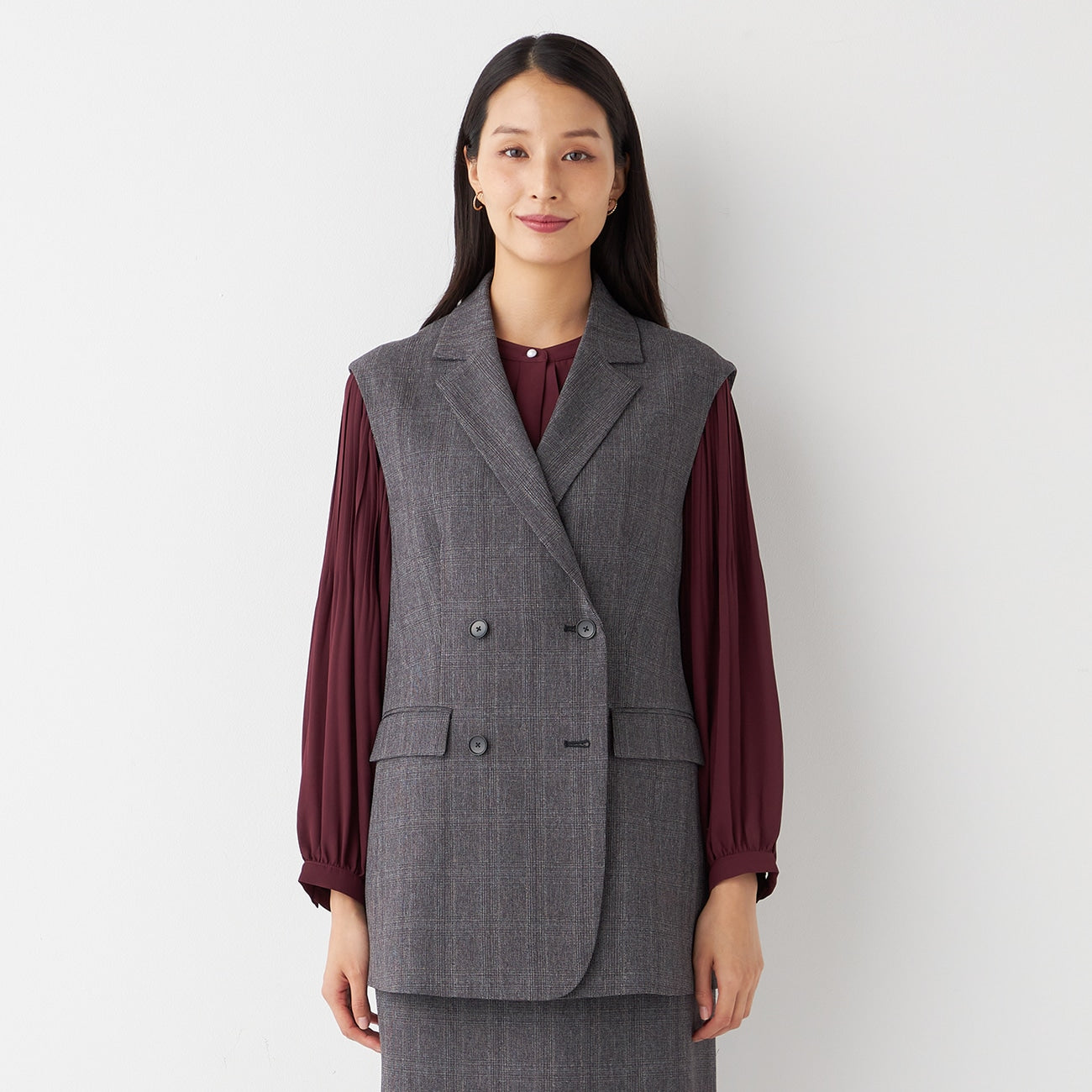 THE THIRD SUITS 格纹双排扣背心 -灰