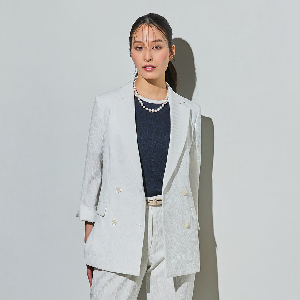 THE THIRD SUITS 泡泡紗 雙排扣外套 - 白色