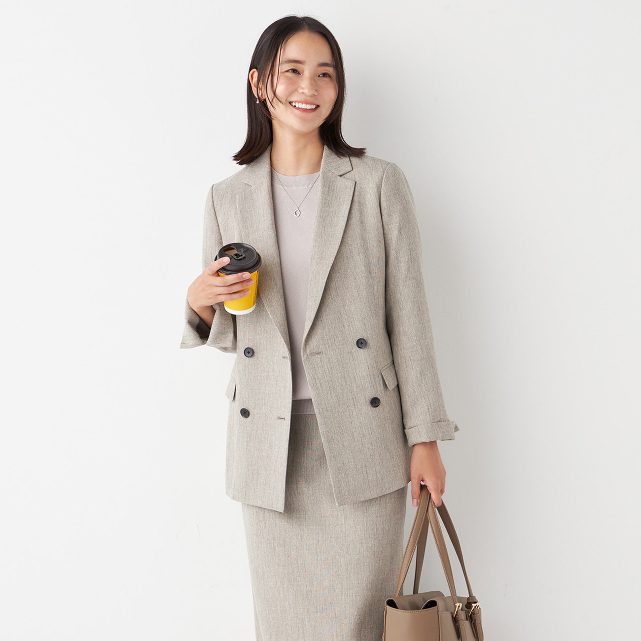 THE THIRD SUITS Shark Skin Double Breasted Jacket - Beige_18