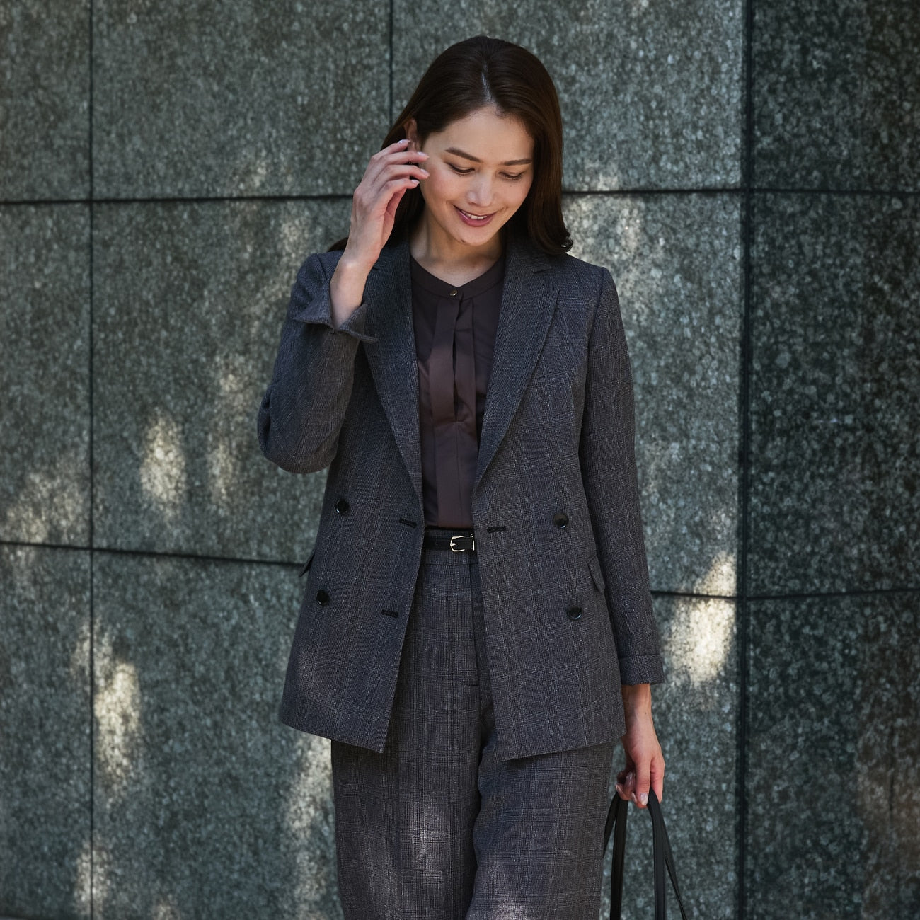 THE THIRD SUITS 格紋雙排扣外套 -灰