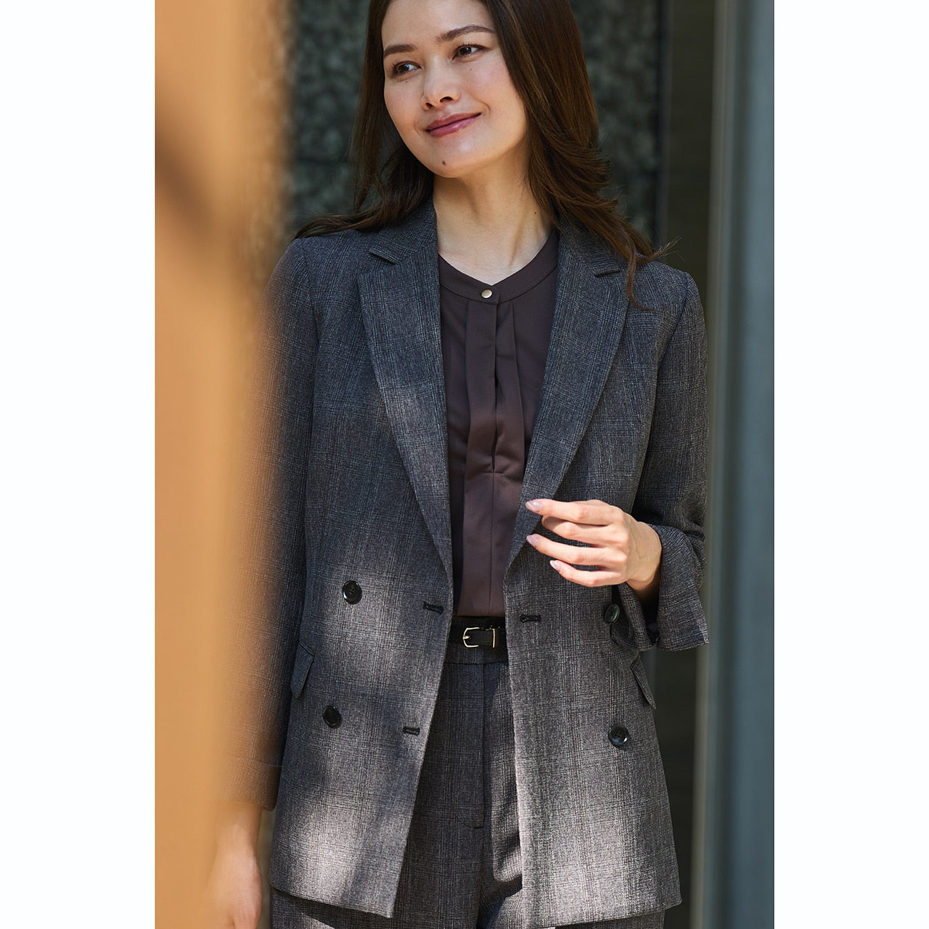 THE THIRD SUITS 格紋雙排扣外套 -灰