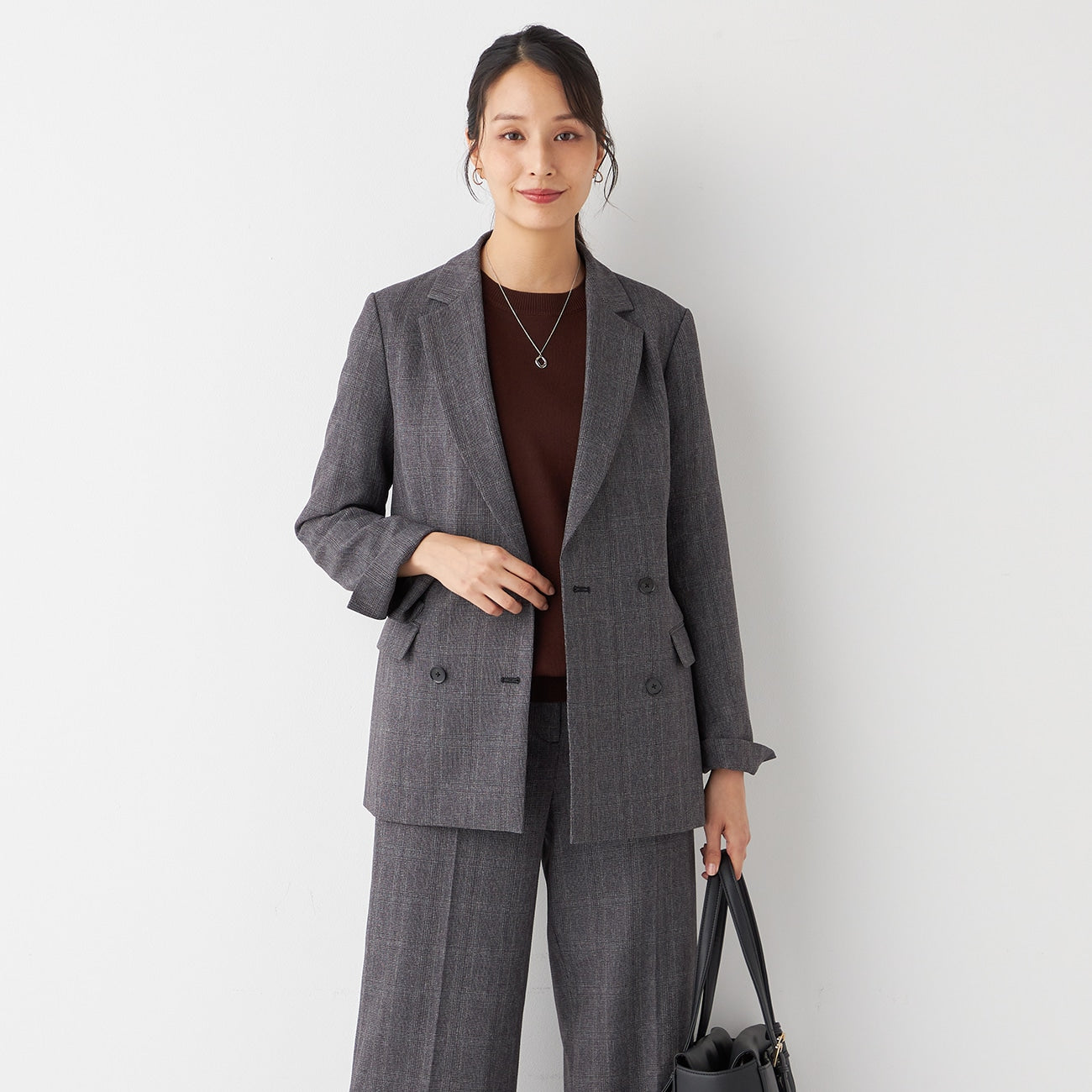 THE THIRD SUITS 格紋雙排扣外套 -灰