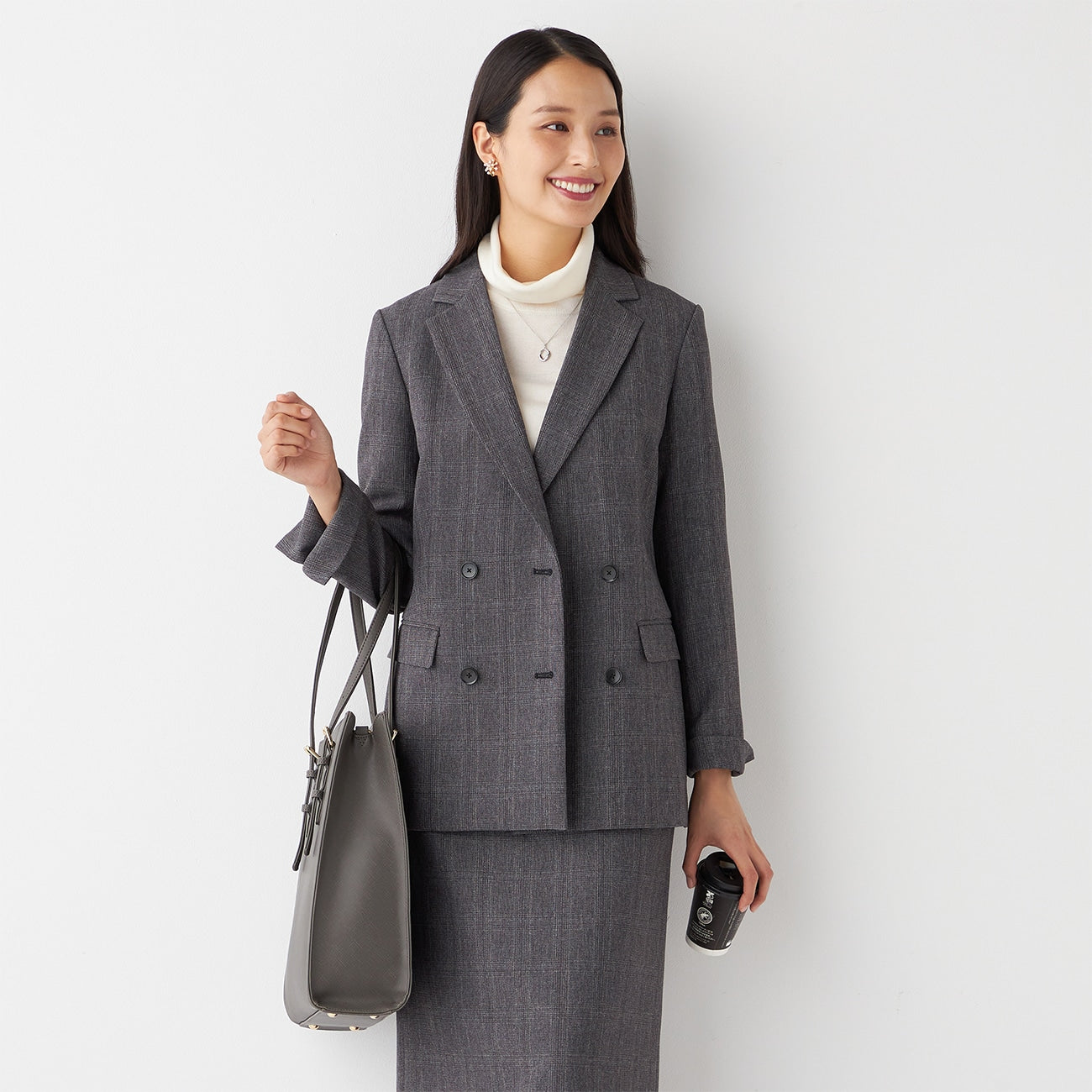 THE THIRD SUITS 格紋雙排扣外套 -灰