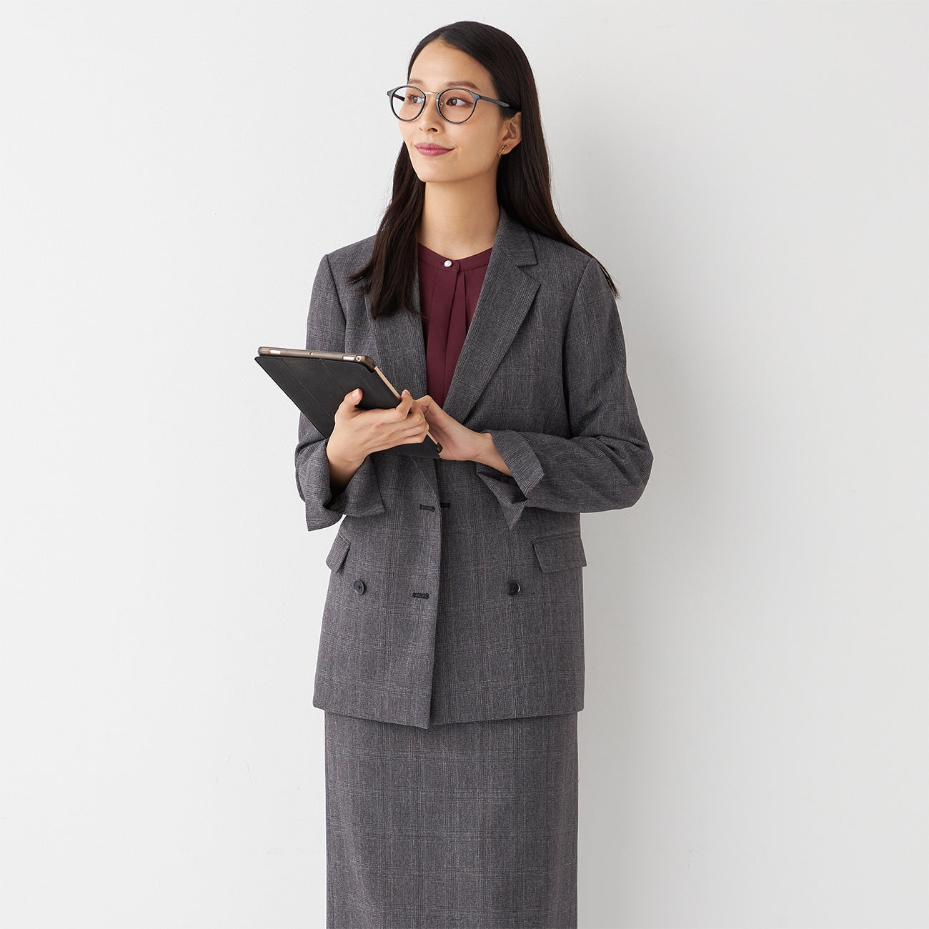 THE THIRD SUITS 格紋雙排扣外套 -灰