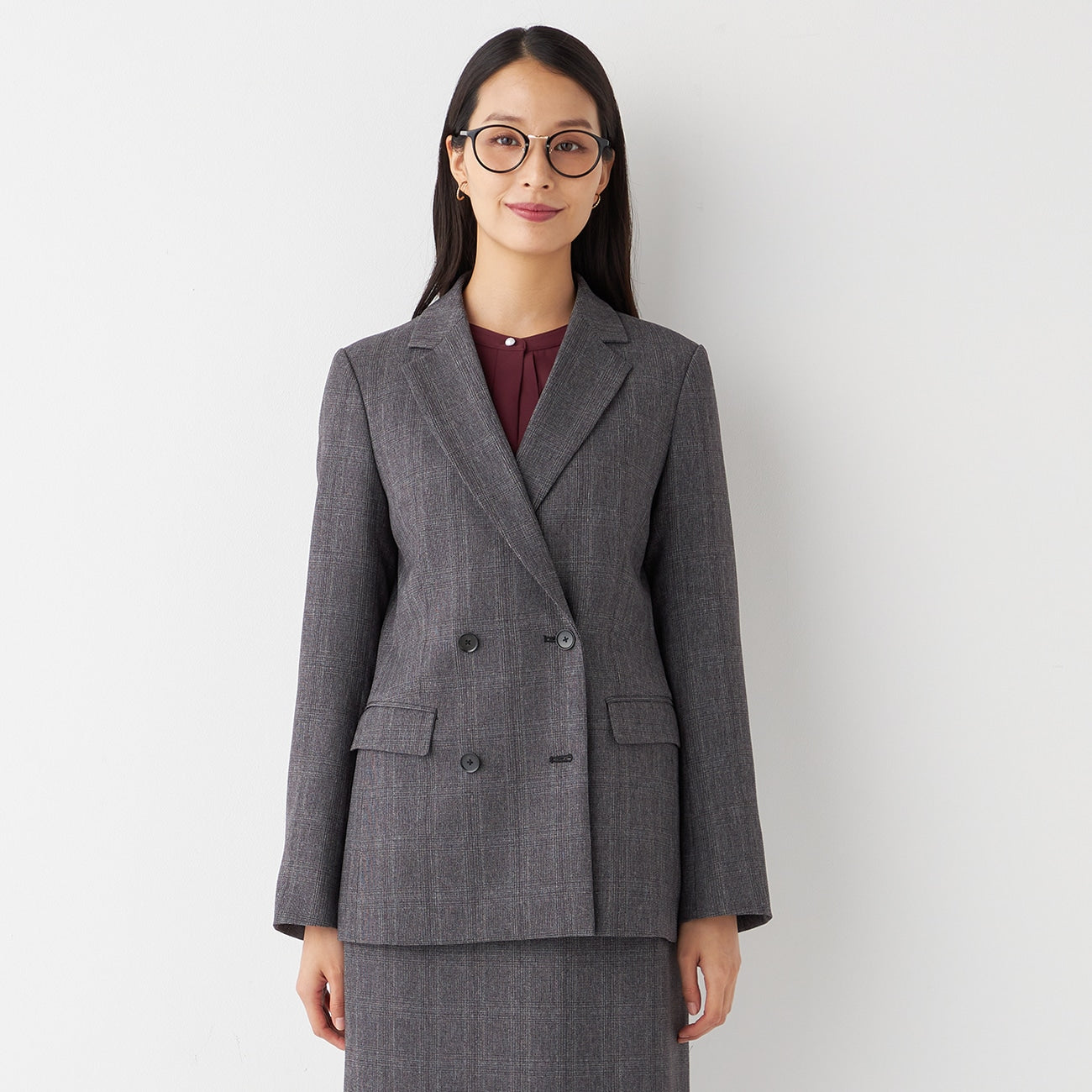 THE THIRD SUITS 格紋雙排扣外套 -灰