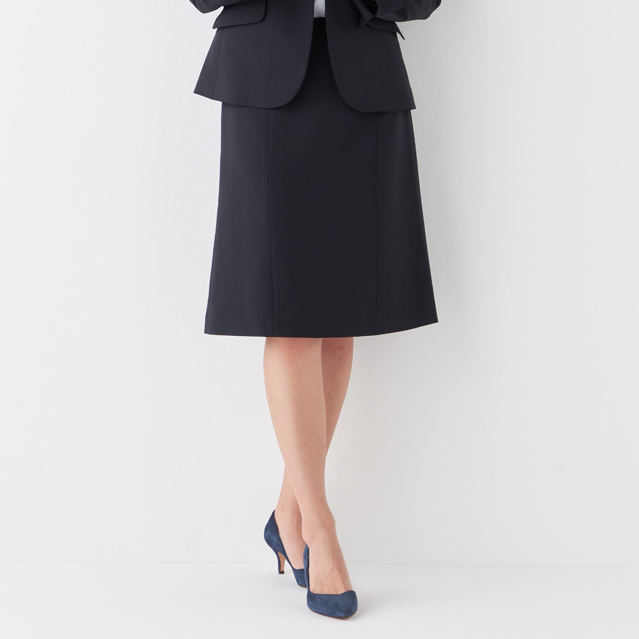 Washable Stretch Shadow Stripe Semi-tight Skirt - Navy_17