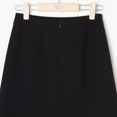 Washable Stretch Shadow Stripe Semi-tight Skirt - Navy_22