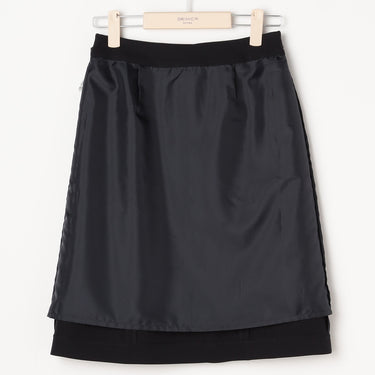 Washable Stretch Shadow Stripe Semi-tight Skirt - Navy_23