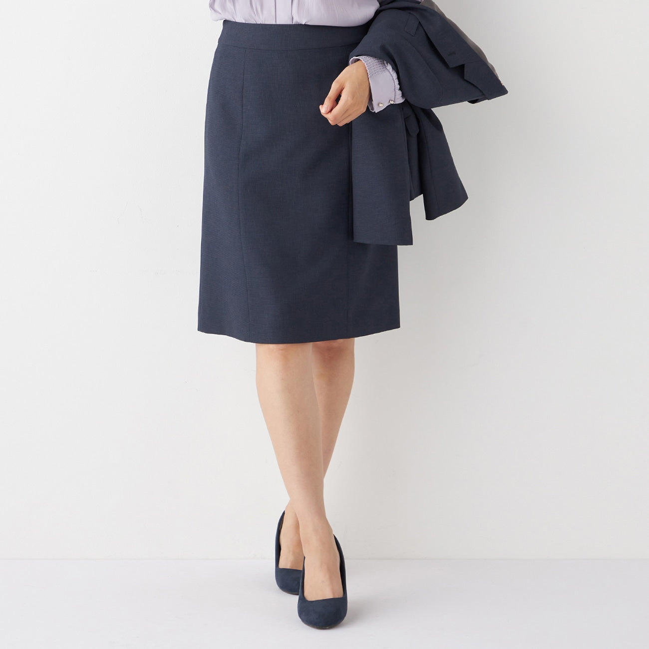 彈性可機洗西裝裙 深藍