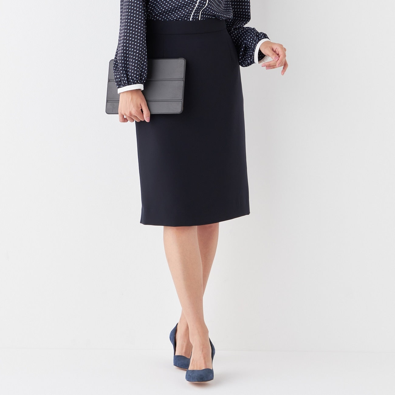 THE THIRD SUITS Double Cloth Tight Skirt - Navy_27