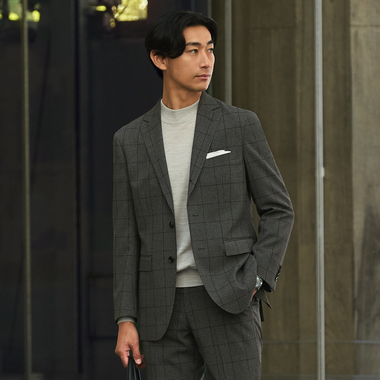 Water-Repellent Glen Plaid Jacket - Medium Gray_13