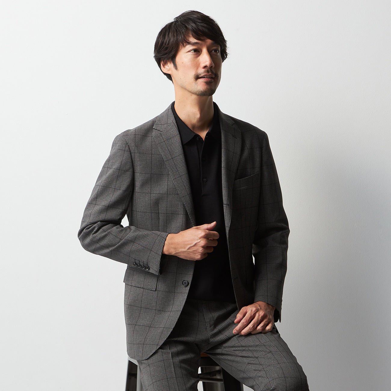 Water-Repellent Glen Plaid Jacket - Medium Gray_14