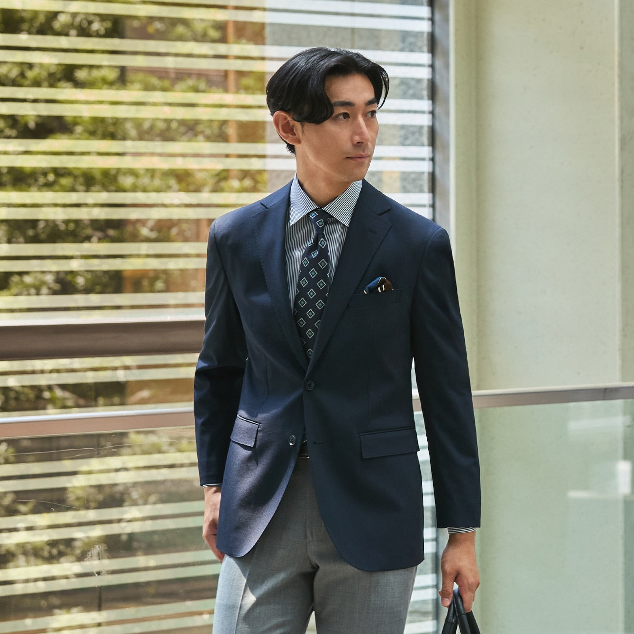 Washable Stretch Plain Jacket - Navy_15