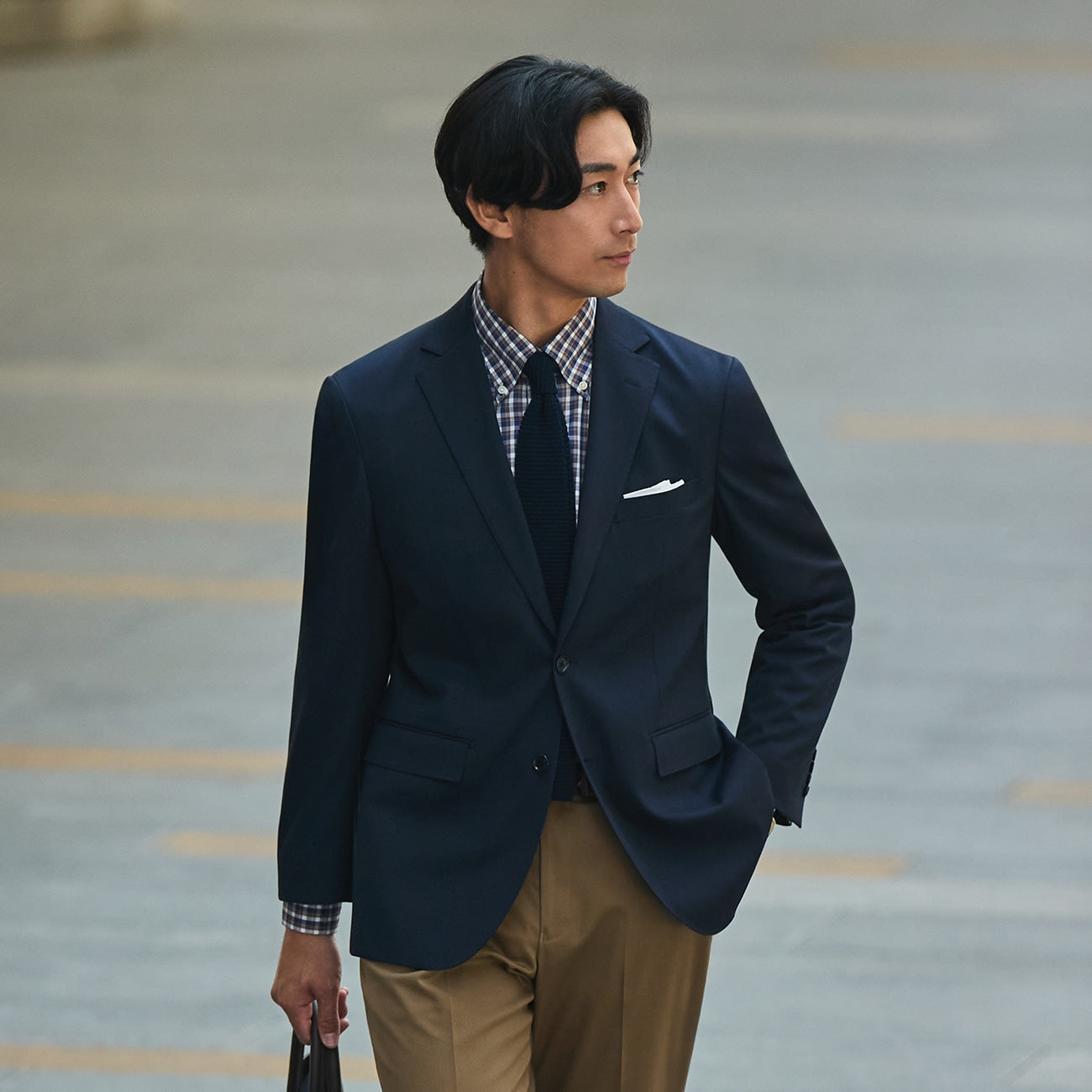 Washable Stretch Plain Jacket - Navy_16