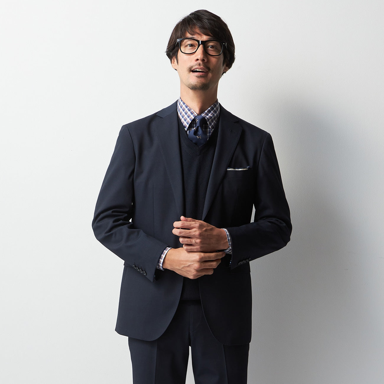 Washable Stretch Plain Jacket - Navy_17