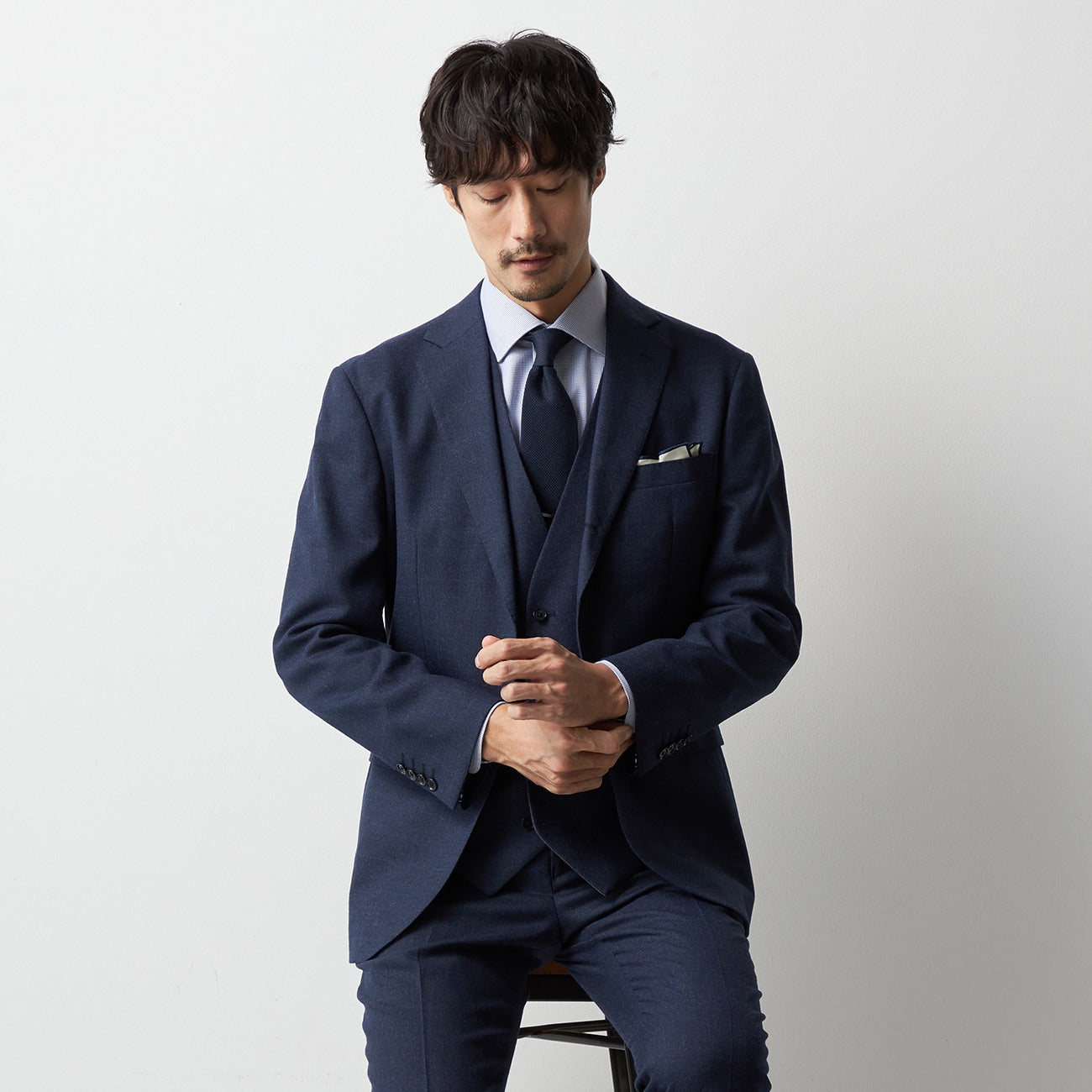 Solid Milled Wool Matching外套 -深蓝