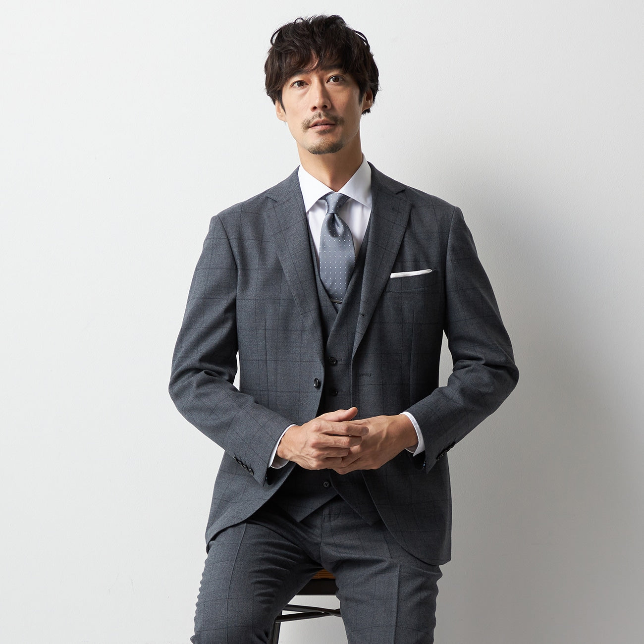 Windowpane Milled Wool Matching外套 -灰