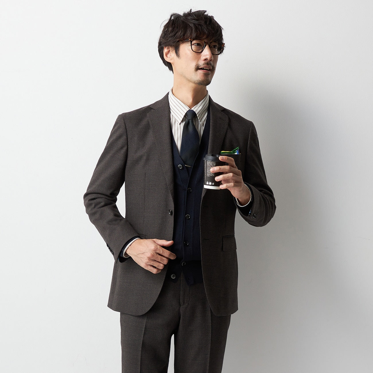 Houndstooth Milled Wool Matching Jacket - Brown_19