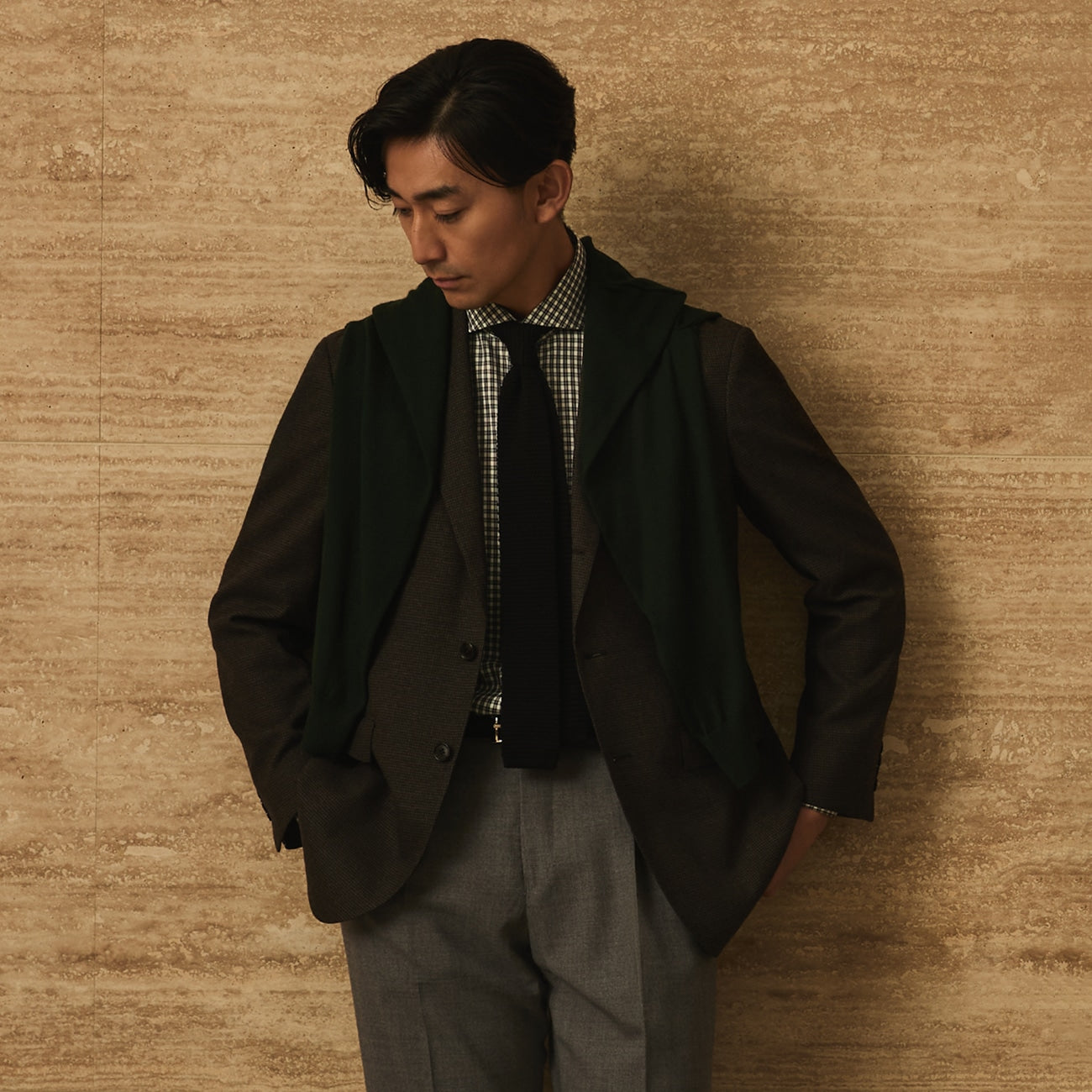 Houndstooth Milled Wool Matching Jacket - Brown_16