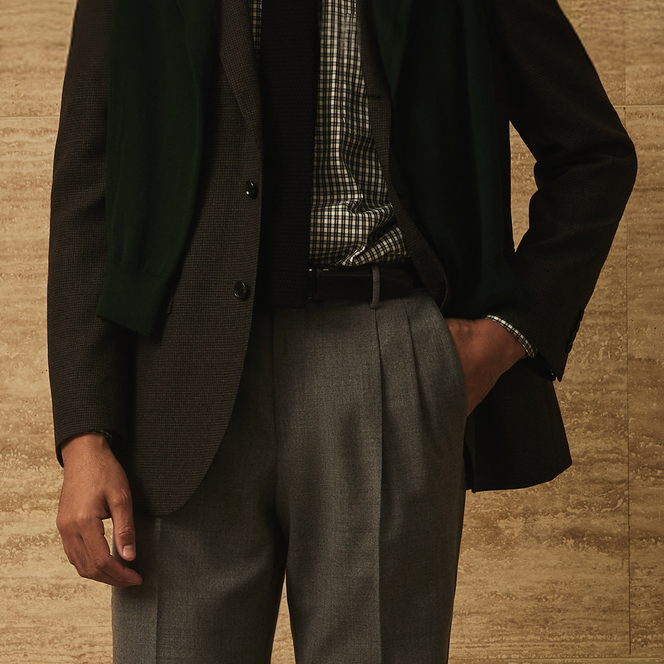 Houndstooth Milled Wool Matching Jacket - Brown_18