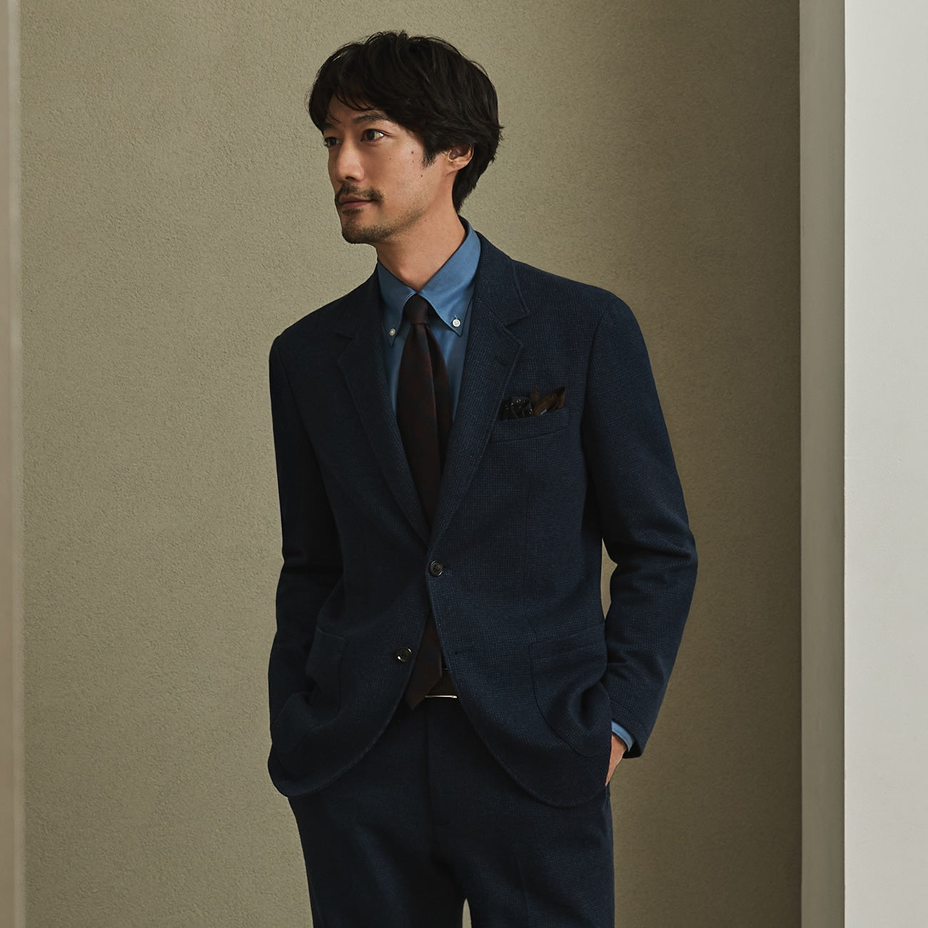 Japanese Fabric THE THIRD SUITS Houndstooth Jacket - Navy_18