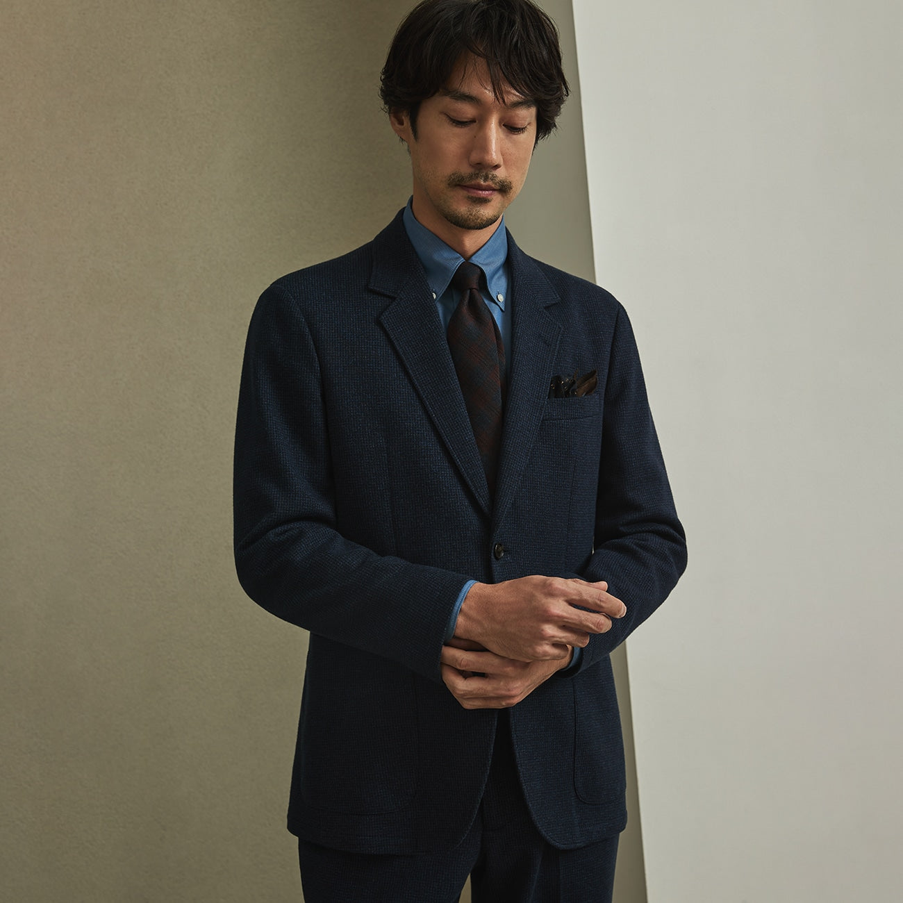 Japanese Fabric THE THIRD SUITS Houndstooth Jacket - Navy_20