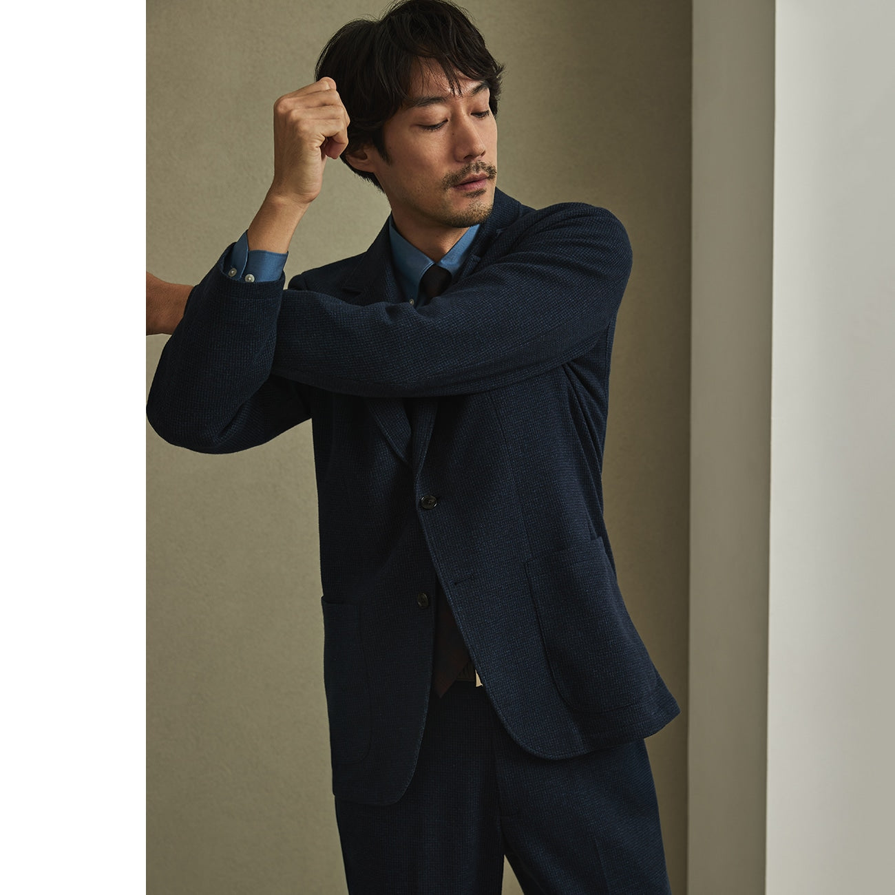 Japanese Fabric THE THIRD SUITS Houndstooth Jacket - Navy_21