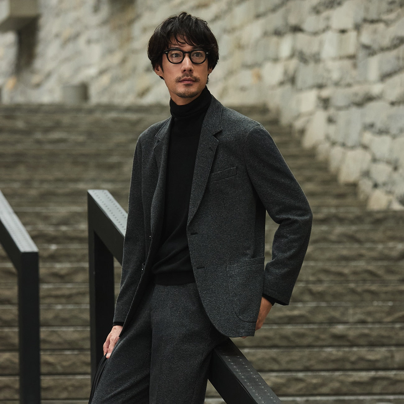 Japanese Fabric THE THIRD SUITS Houndstooth Jacket - Charcoal Gray_13