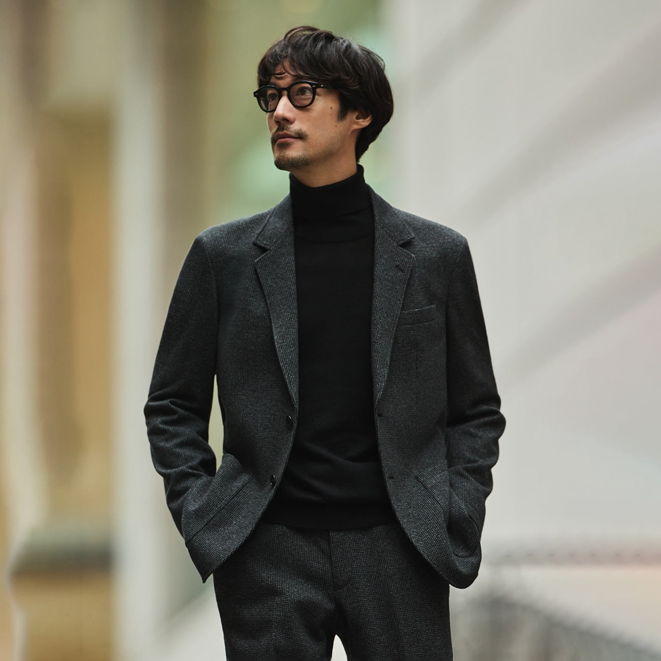 Japanese Fabric THE THIRD SUITS Houndstooth Jacket - Charcoal Gray_14