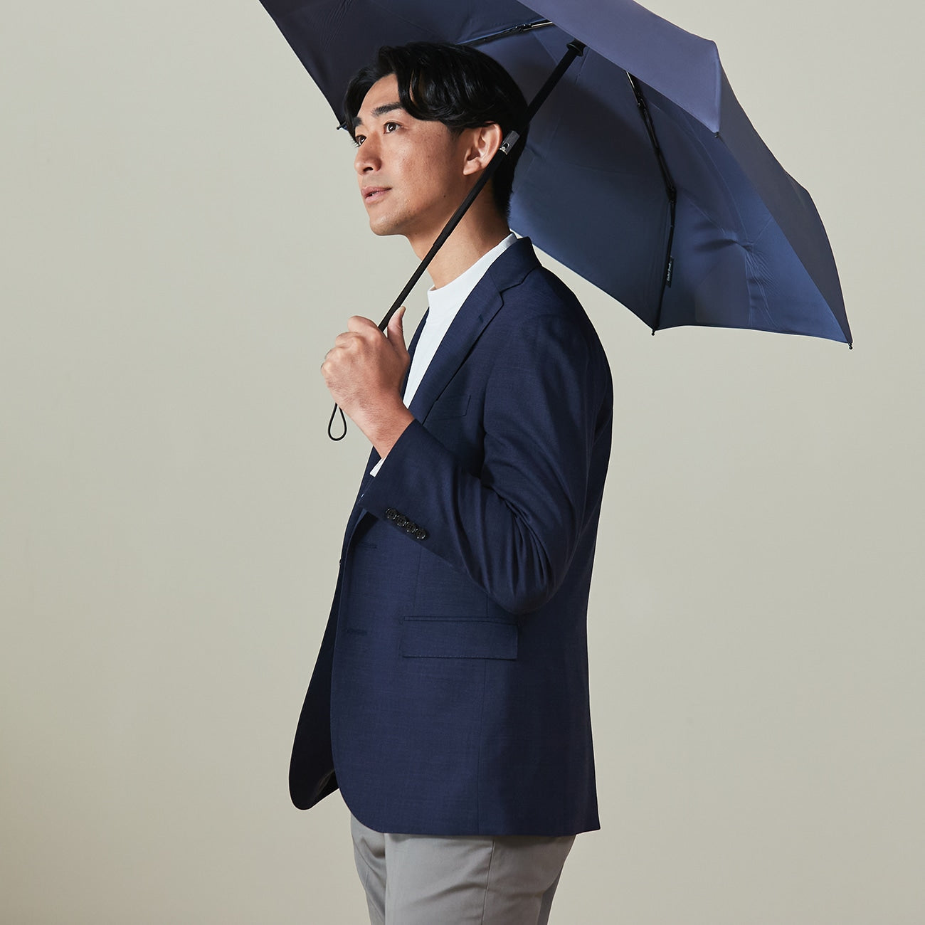 Wool Blend Plain Jacket - Navy_24