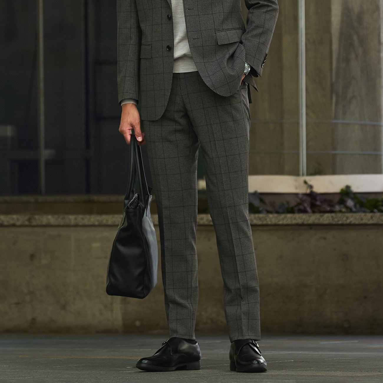 Water-Repellent Glen Plaid Pants - Medium Gray_12