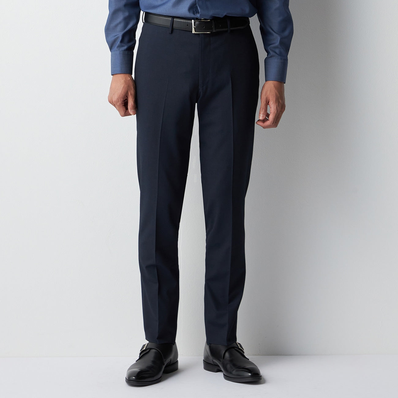 Washable Stretch Plain Pants - Navy_14