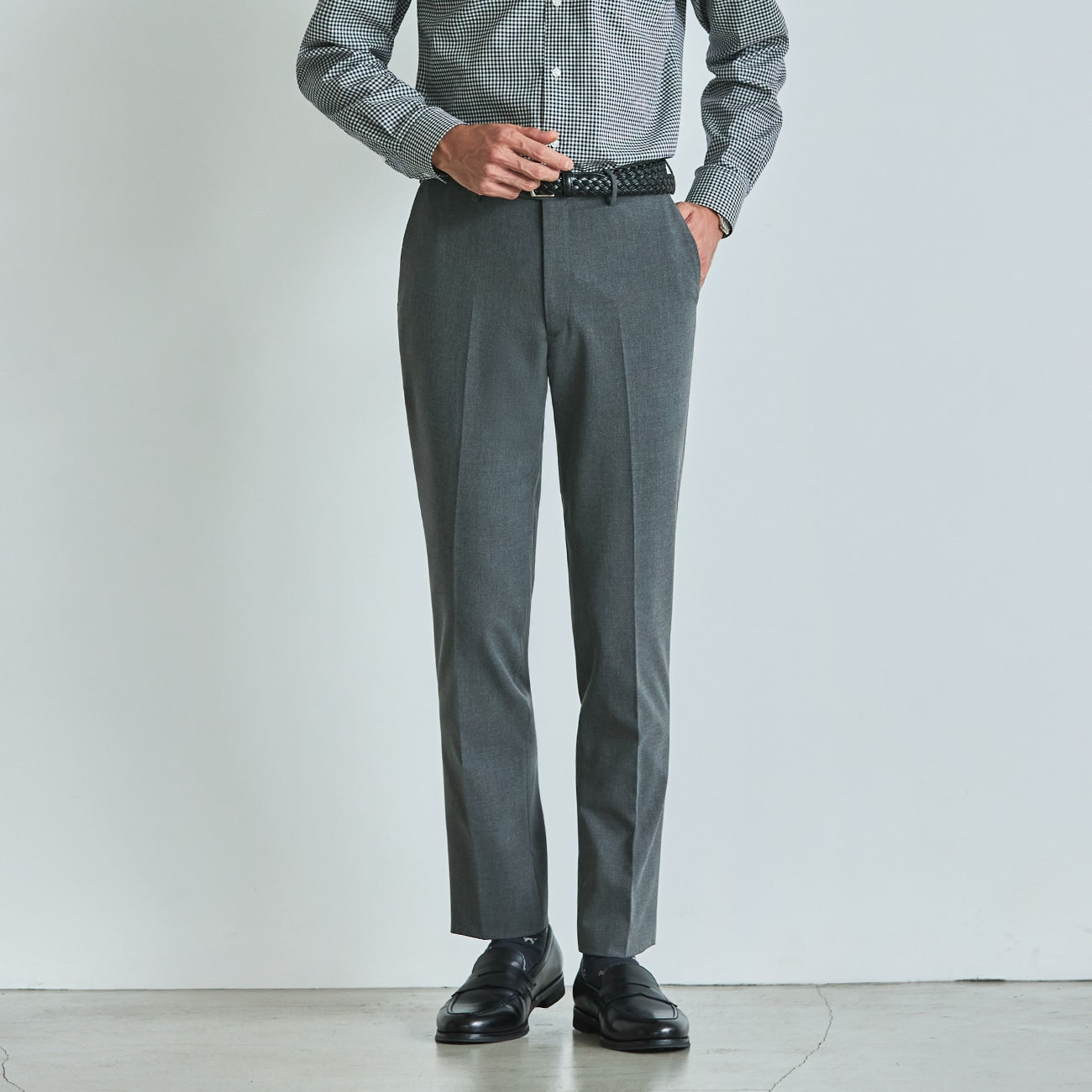 Washable Stretch Plain Pants - Medium Gray_19