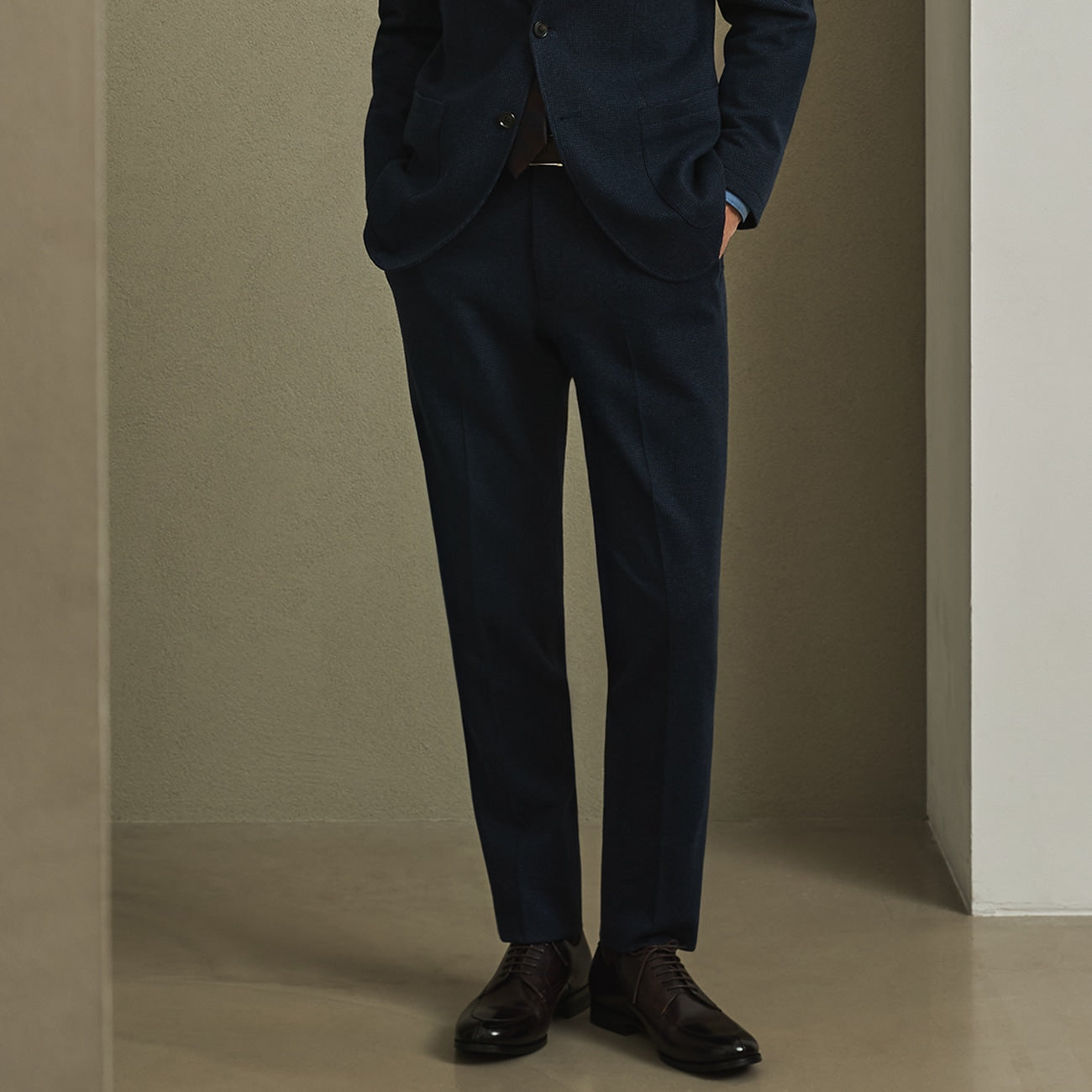 Japanese Fabric THE THIRD SUITS Houndstooth Pants - Navy_13