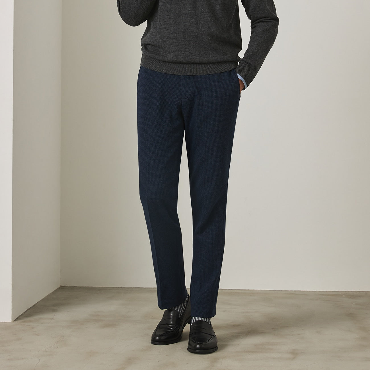 Japanese Fabric THE THIRD SUITS Houndstooth Pants - Navy_14